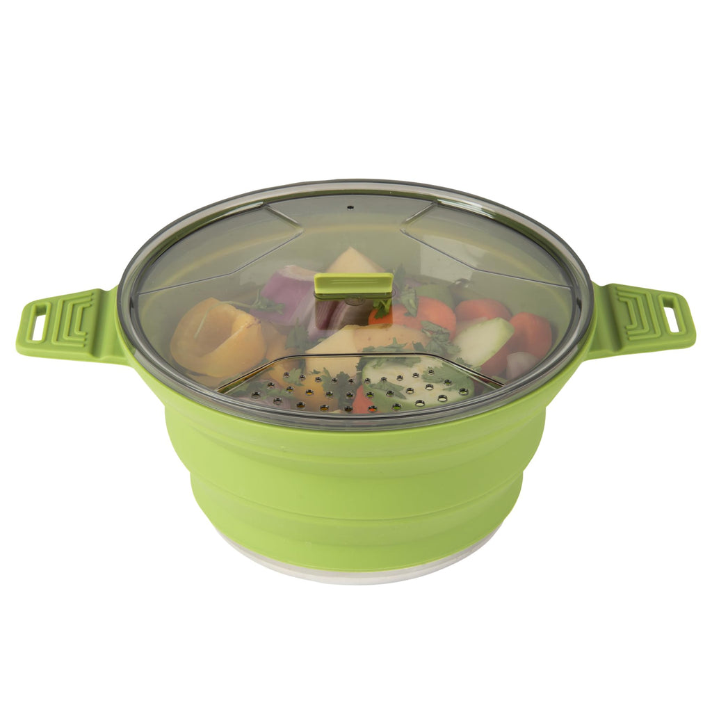 Restaurantware-Hi Tek 2.5 Liter Collapsible Camping Pot, 1 Portable Cook Pot - With Lid, Stainless Steel Bottom, Silicone Campin