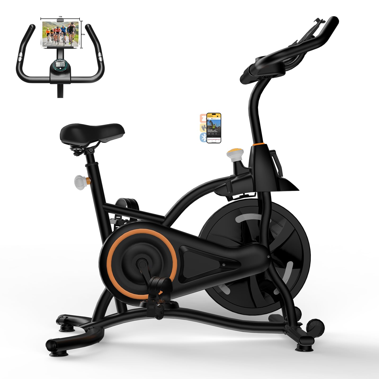 Hillhub Exercise Bike, Stationary Bikes for Home with Grip Pulse Sensor and Stepless Resistance Adjustment, Compact Indoor Cycli