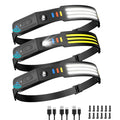 Lsnisni Headlamp Rechargeable 3 Pack, 230 Wide Beam Head Lamp LED, Head Flashlight with Motion Sensor, 5 Mode Head Lights for Fo