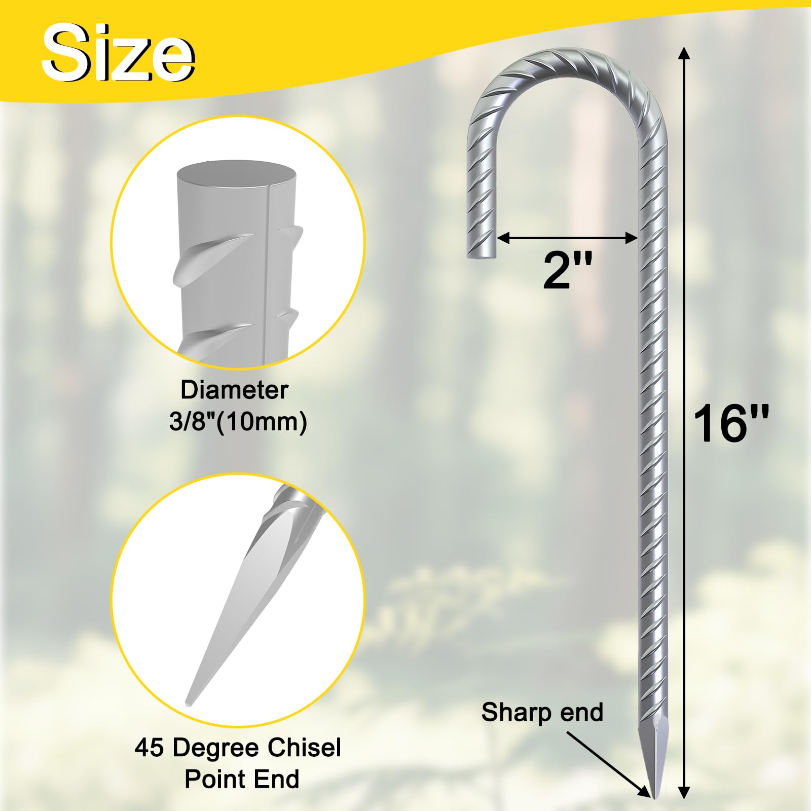 Ok5Star 8 Pack 16'' Galvanized Rebar Stakes Heavy Duty J Hook Ground Anchors, Curved Steel Tent Stakes Anti Rust Steel Ground St