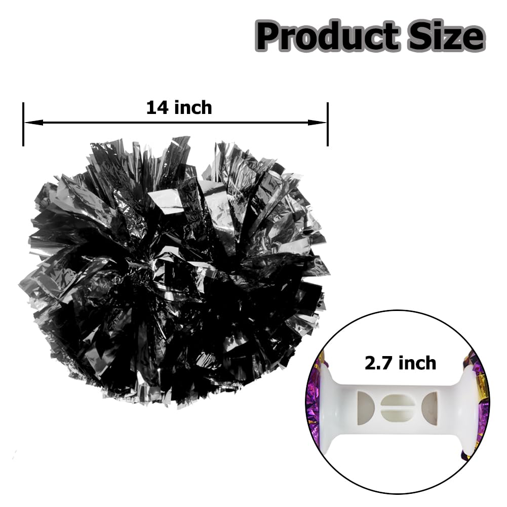 Hooshing 6Pcs Pom Poms Cheerleading Black Cheer Pom Poms With Plastic Handle For Team Spirit Sports Dance Cheering Kids Adults