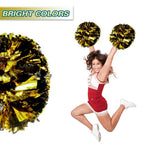 Lovecheer 2Pcs Pom Poms Cheerleading Gold And Black Metallic Cheer Pom Poms With Baton Handle For Sports Team Spirit Party Cheer