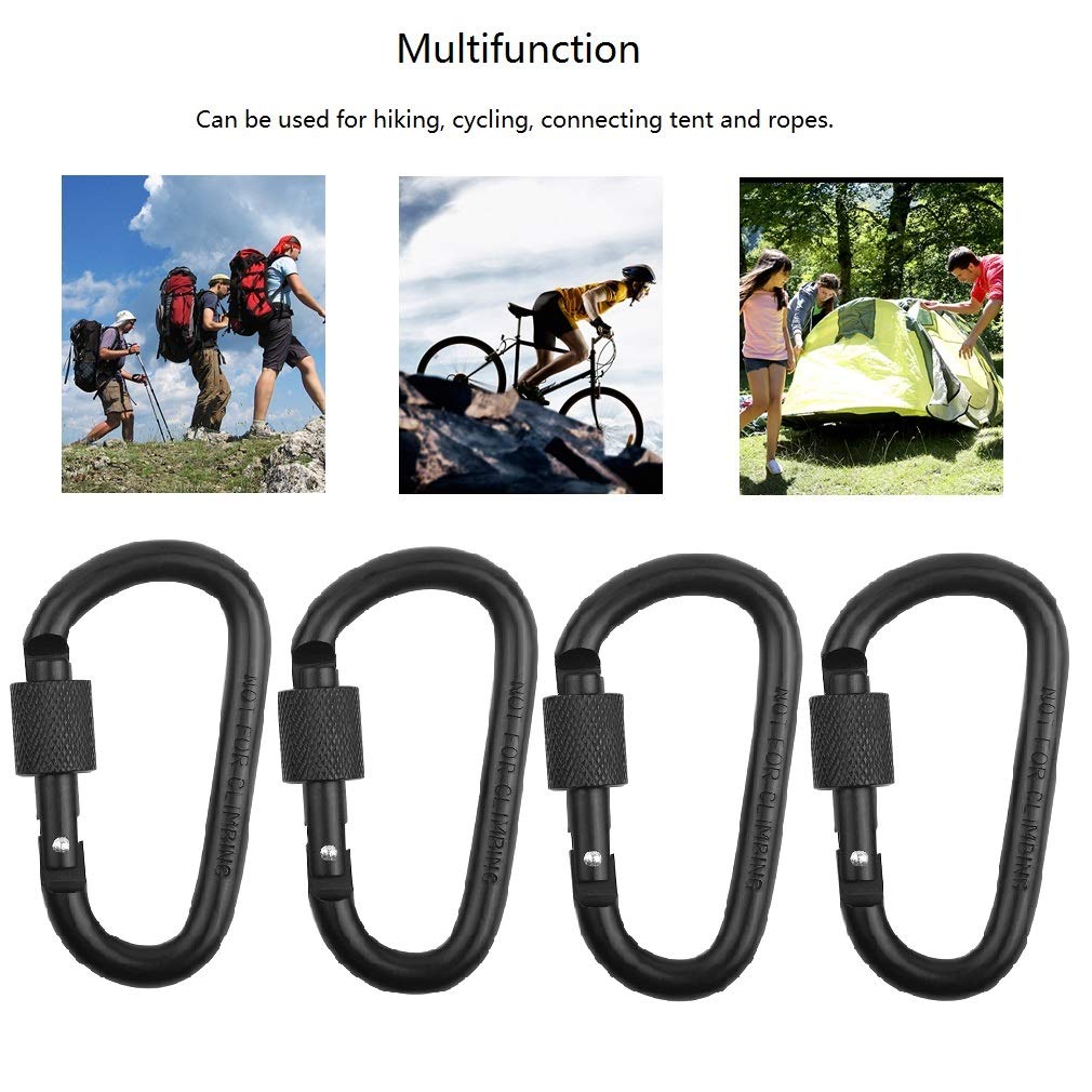 Vonpri 4 Pack Aluminum Locking Carabiner Clip D Ring Spring Snap Key Chain Hook 3