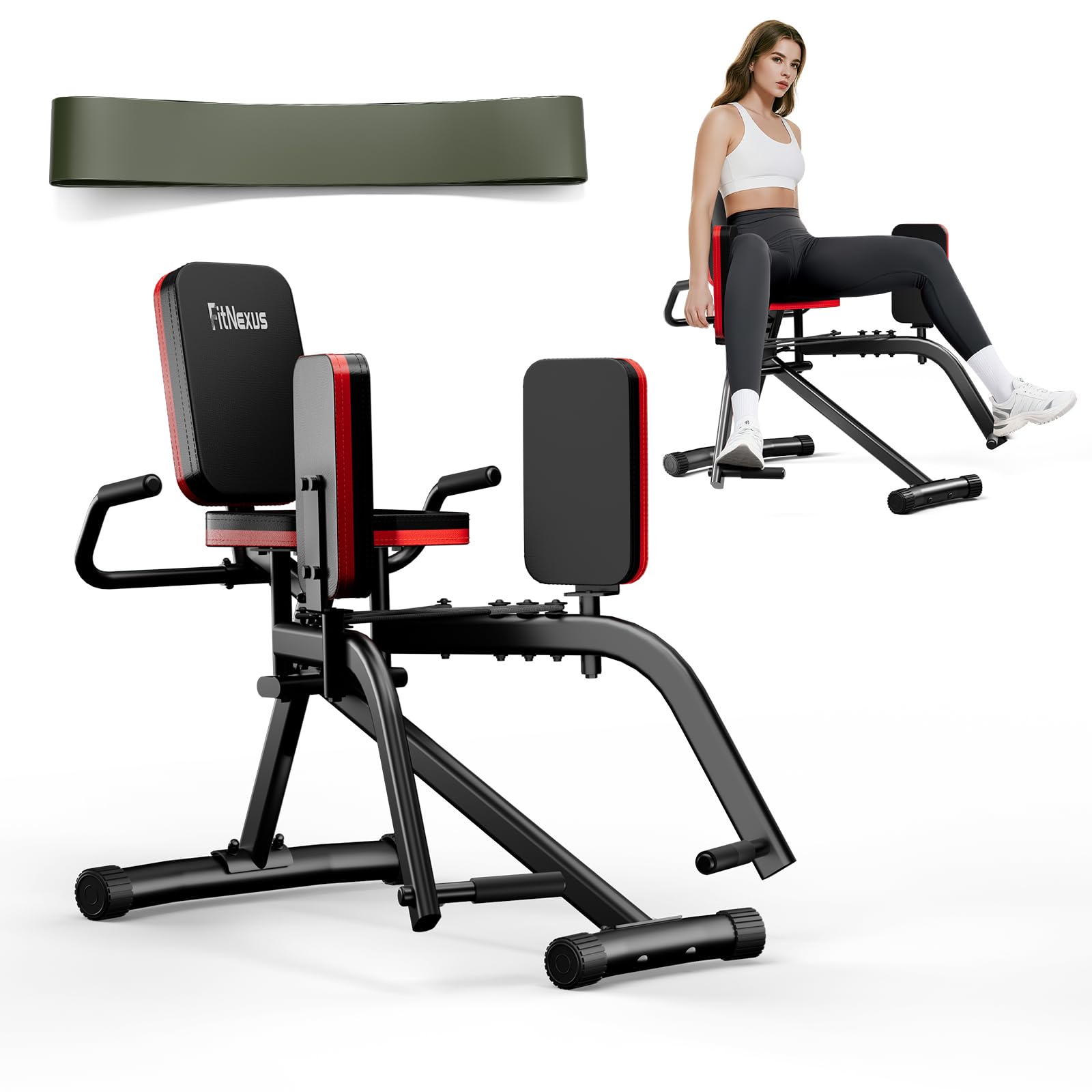 Hip Abductor Machine for Women/Men, Compact Glute Machine & Leg Exercise Equipment with Resistance Band, 2-Level Booty Builder M