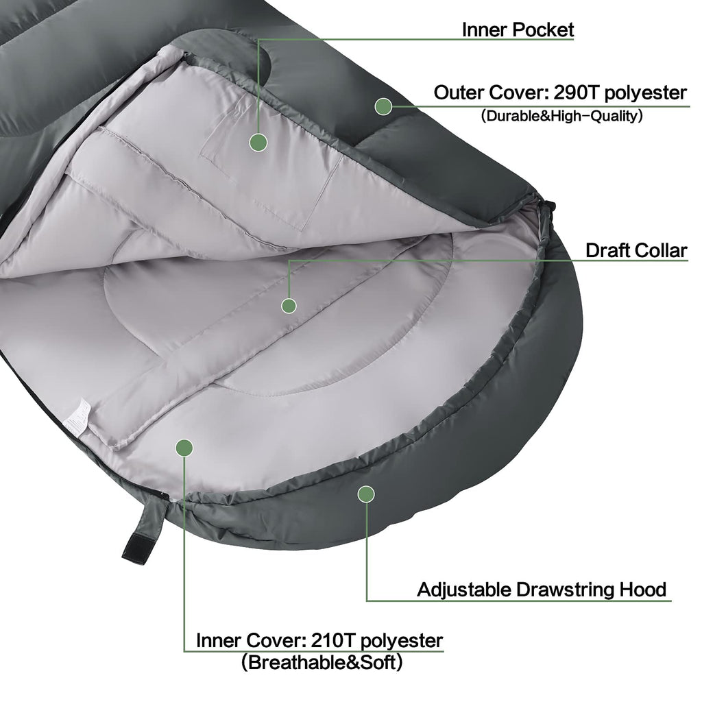 3-4 Season Sleeping Bag For Adults & Kids, Lightweight Warm Cold Weather Camping Bag With Waterproof Compression Sack - Portable