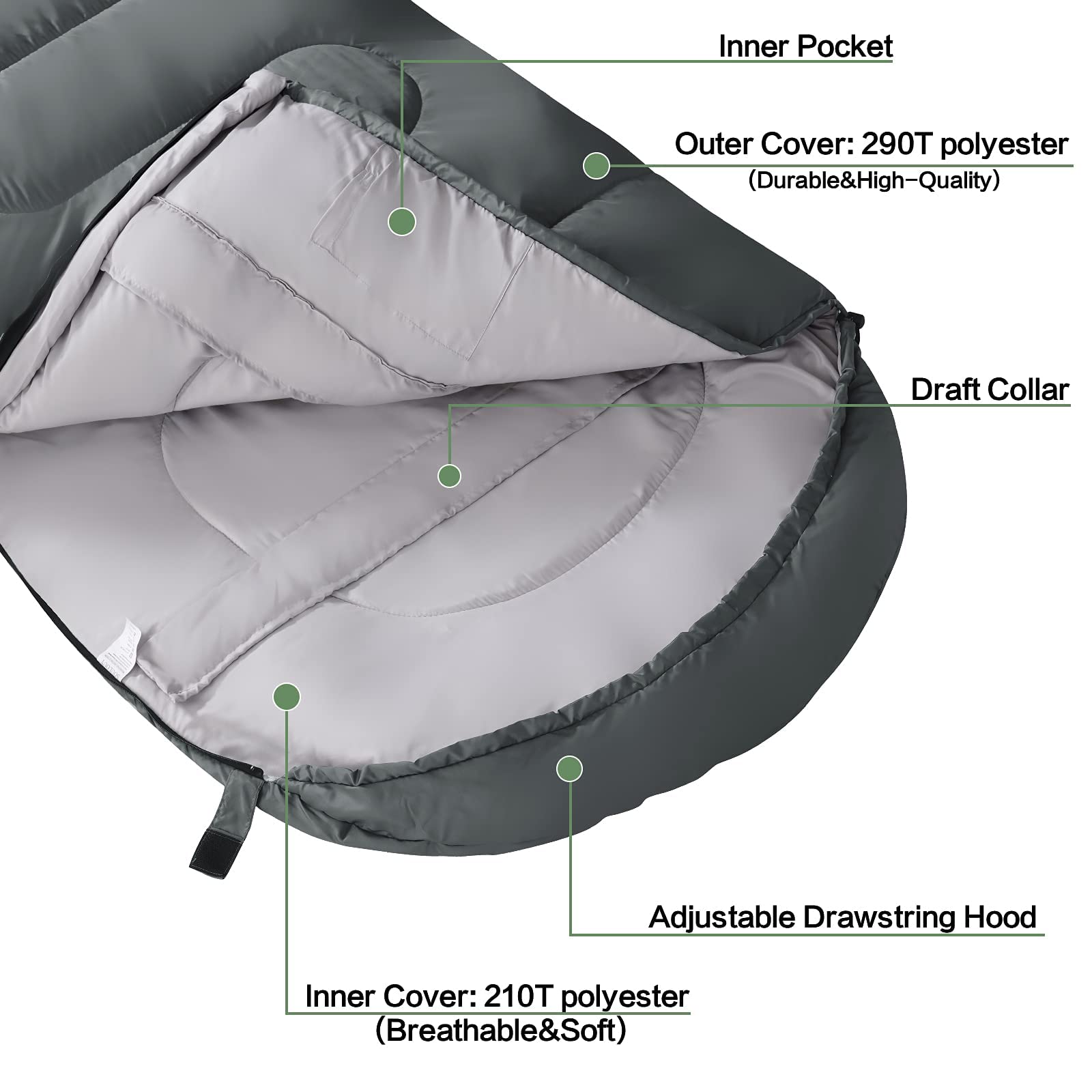 3-4 Season Sleeping Bag For Adults & Kids, Lightweight Warm Cold Weather Camping Bag With Waterproof Compression Sack - Portable