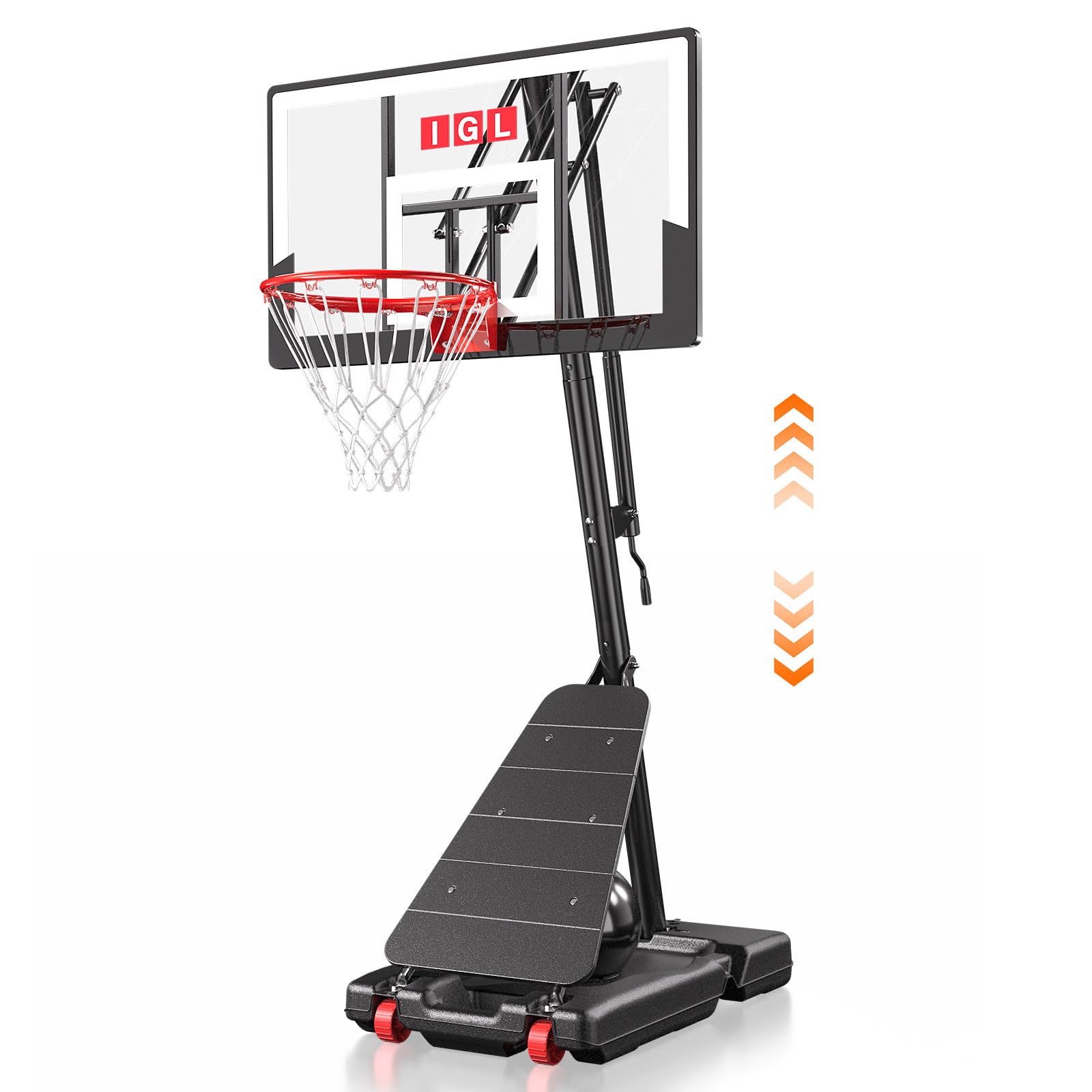 IGL Basketball Hoop Outdoor 40 Inch, Height Adjustable 5.5-10 FT, Portable Basketball Goal with Shatterproof Backboard for Kids 