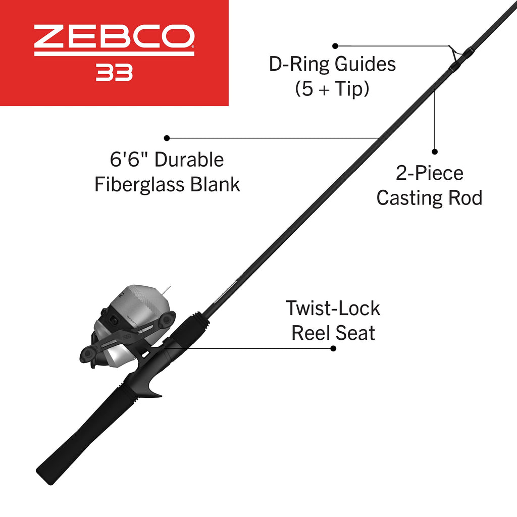 Zebco 33 Max Spincast Reel And Fishing Rod Combo, 6-Foot 6-Inch 2-Piece Rod With Comfortable Eva Handle, Quickset Anti-Reverse R