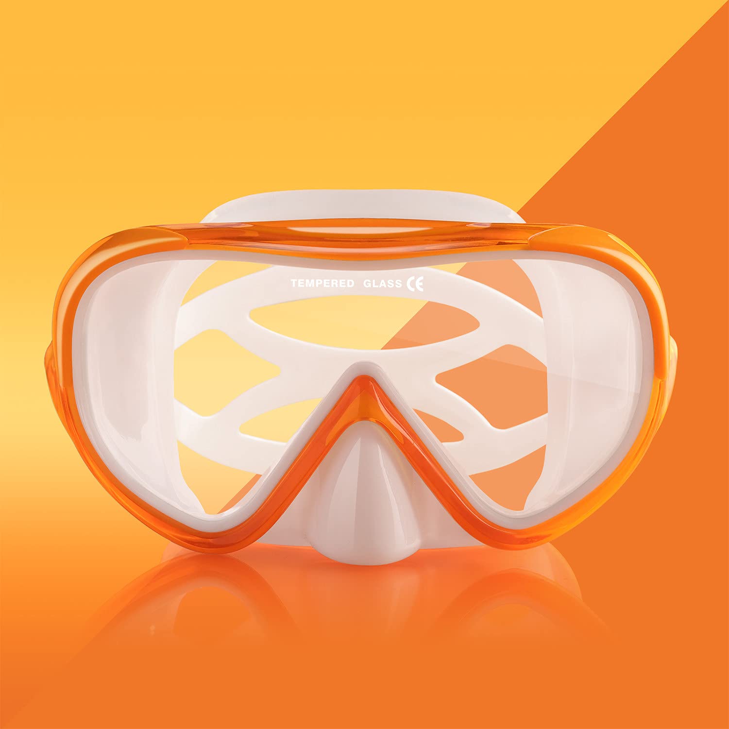 Kids Snorkel Swim Mask, Child Diving Mask Anti-Fog Swim Goggles With Nose Cover For Snorkeling Diving Swimming (Orange)
