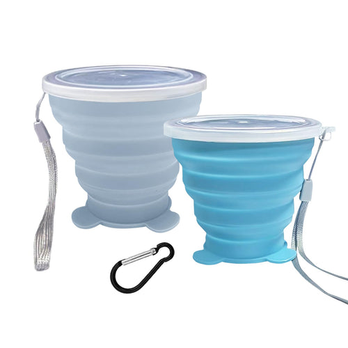 2 Pcs Collapsible Cups, Silicone Collapsible Travelcup, Expandable Folding Camping Drinking Cup With Lids Reusable Small Portabl