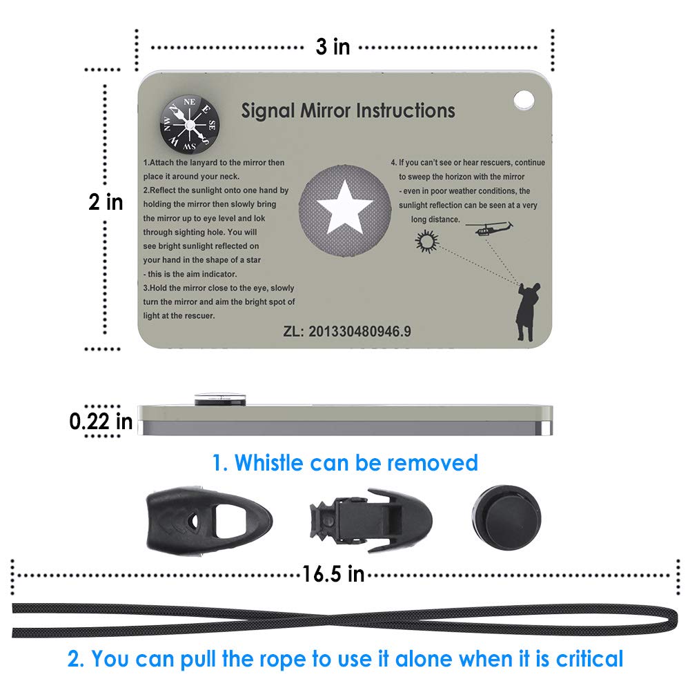 Luca Elf Aid Signal Mirror Survival Military Grade Emergency Mirror Signaling Mirror3.1 X 4.7In,Gifts For Men Christmas Pfd Resc