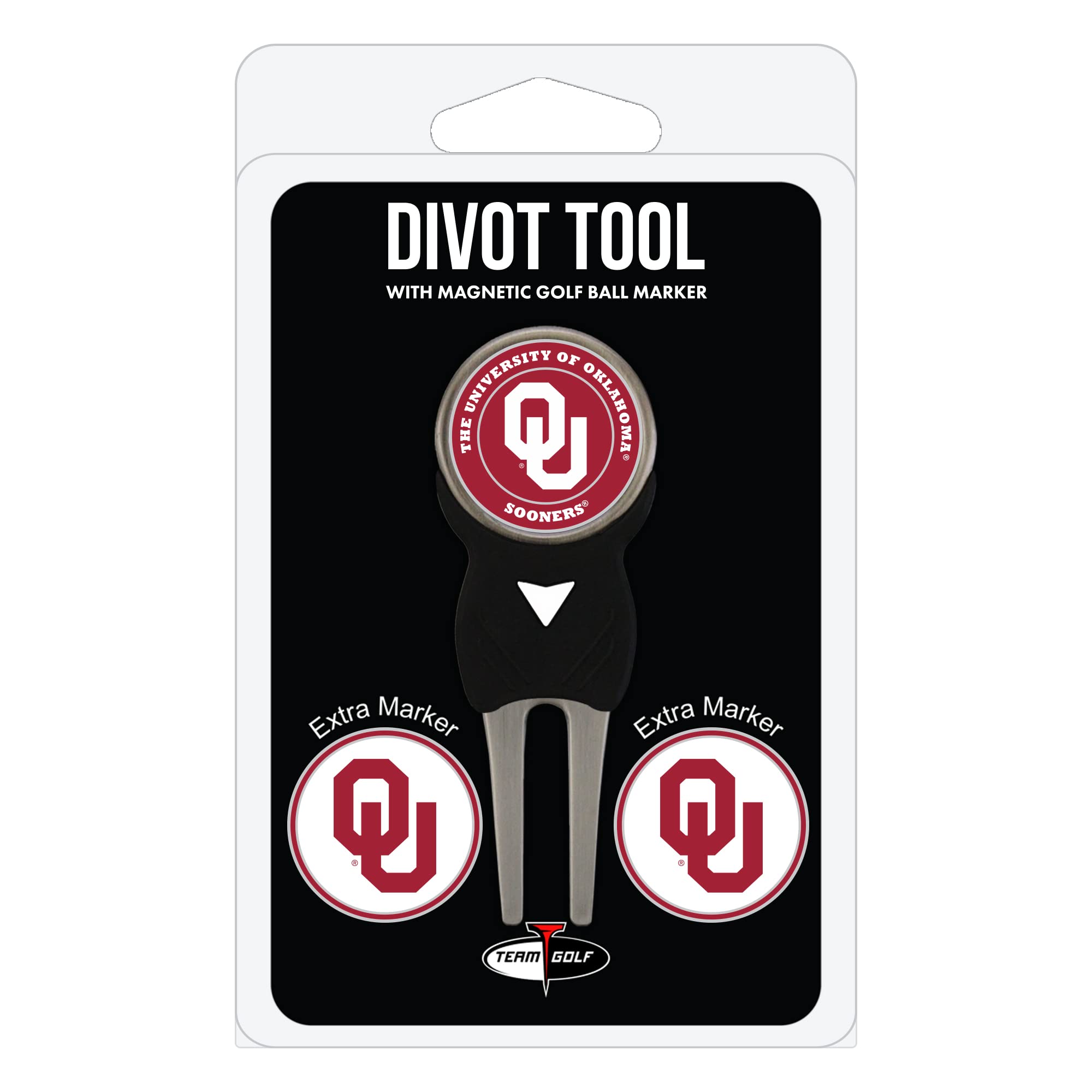 Team Golf NCAA Oklahoma Sooners Divot Tool Pack With 3 Golf Ball Markers Divot Tool with 3 Golf Ball Markers Pack, Markers are R