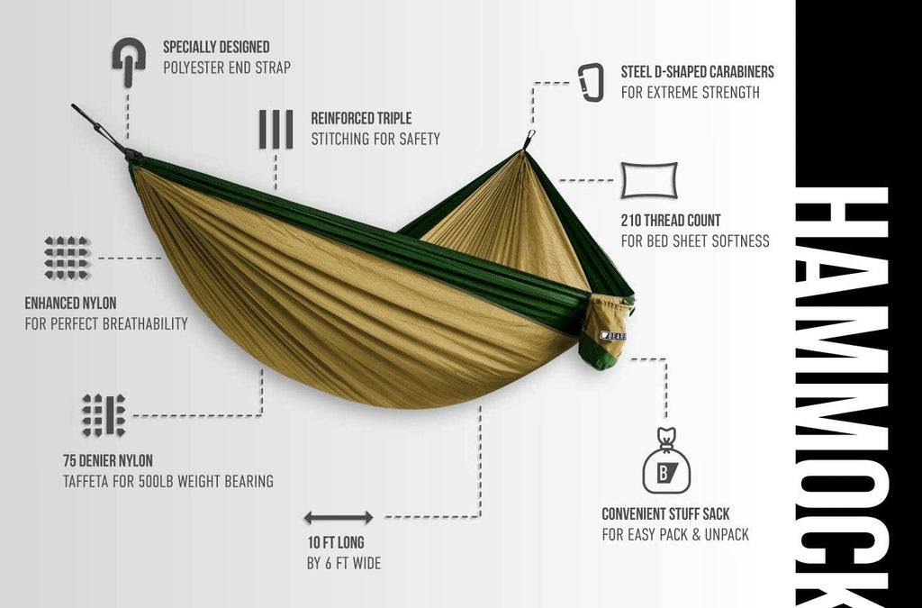 Bear Butt Double Parachute Hammock - Khaki / Dark Green