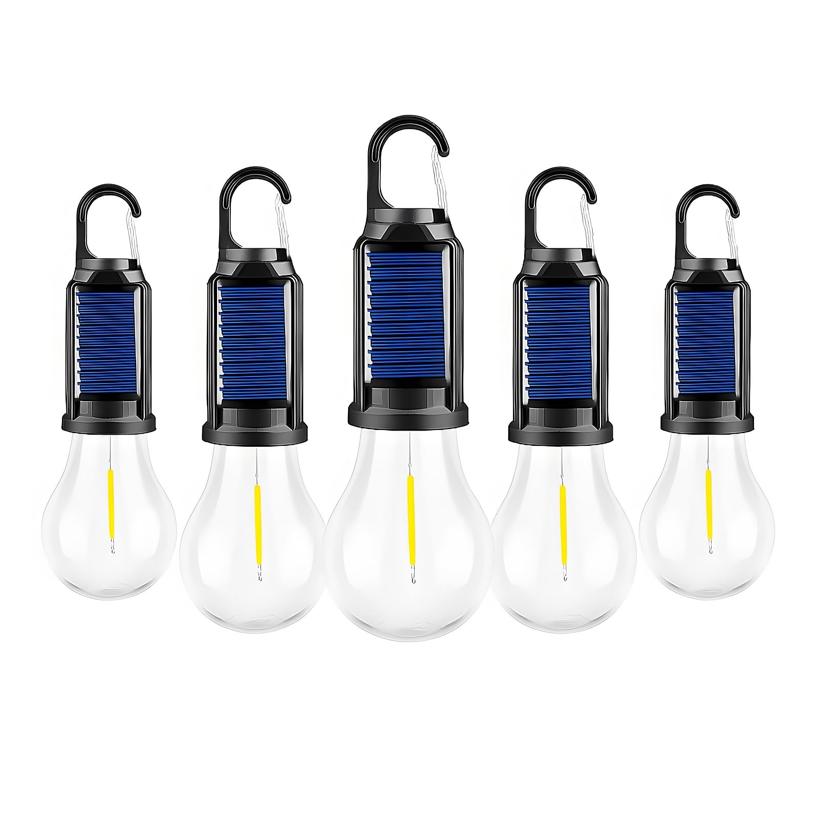 MVIOCS Solar Tent Lights Rechargeable 5 Pack, LED Camping Lantern Outdoor Hanging Light Bulbs with Clip Hook for Camping Hiking 
