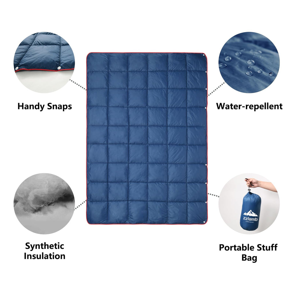 Zzlamb Puffy Camping Blanket Down Alternative Small Size For Kid, Lightweight Water-Repellent Throw Blanket Compact, Portable Qu