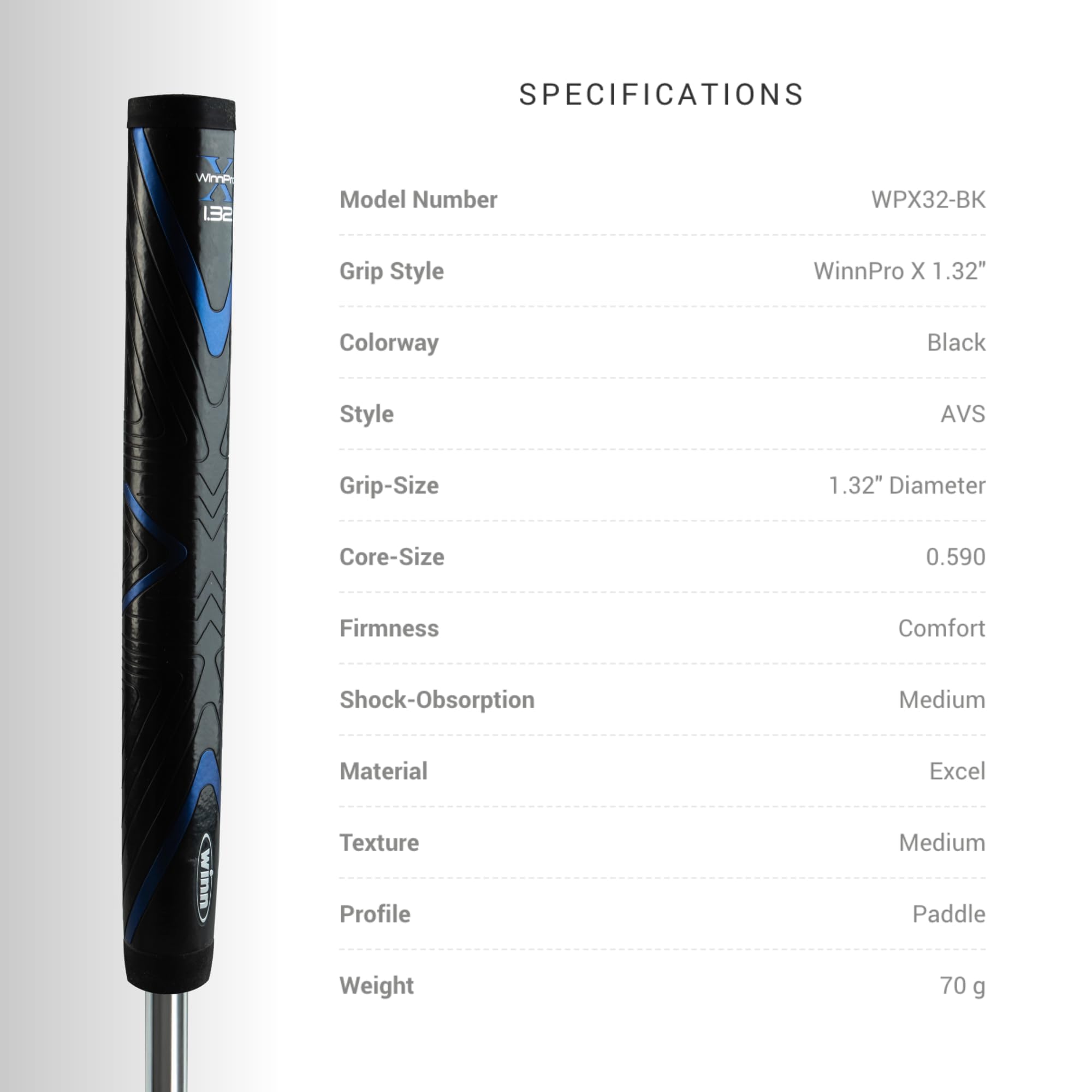 Winn Pro X 1.32 Putter Grip (Jumbo, Black/Blue)