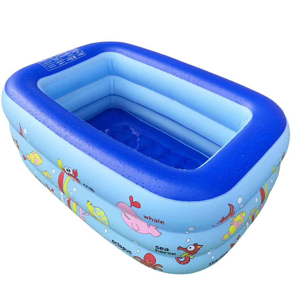 Inflatable Kiddie Pool, 51 x 33 x 21 Higher Kids Swimming Pool for Indoor or Outdoor, Ocean World Inflatable Bathtub with Inflat