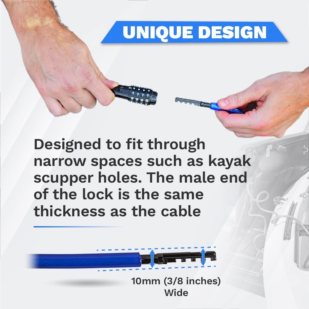 Dockslocks Anti-Theft Weatherproof Straight Security Cable With Resettable Combination Lock 25Ft