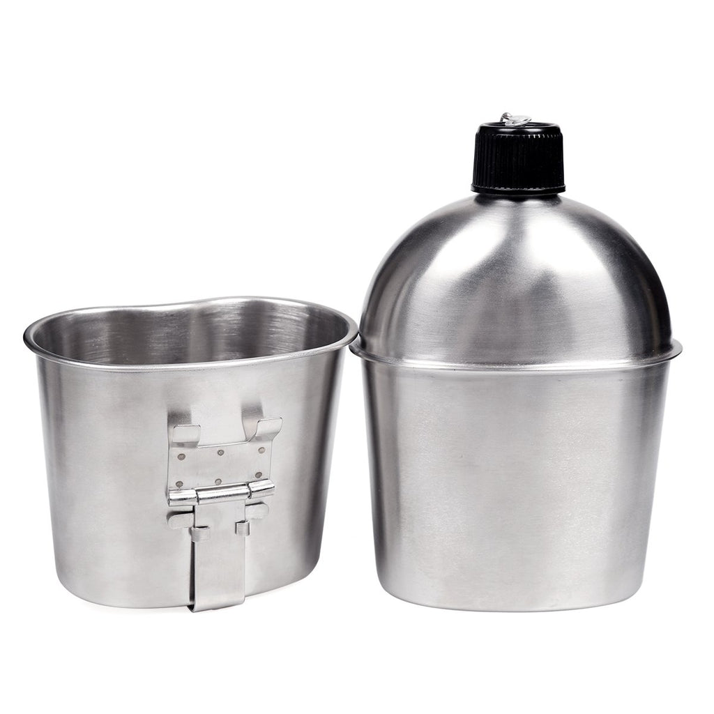 Goetland Stainless Steel Wwii Us Military Canteen Kit 1Qt With 0.5Qt Cup Nylon Cover G.I.