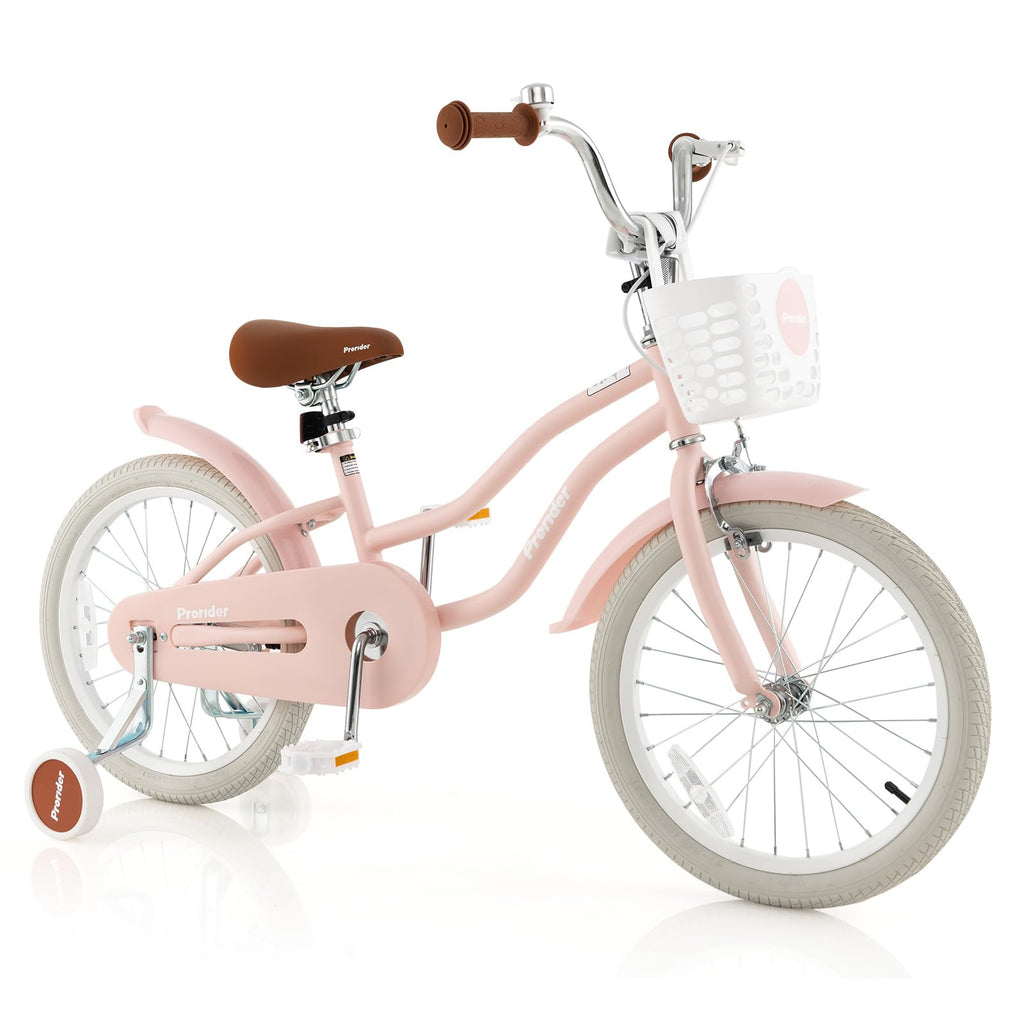 BABY JOY Kids Bike, 18 Inch Boys Girls Bike for 4-8 Years Old w/Training Wheels, Adjustable Seat, Removable Basket, Handbrake an