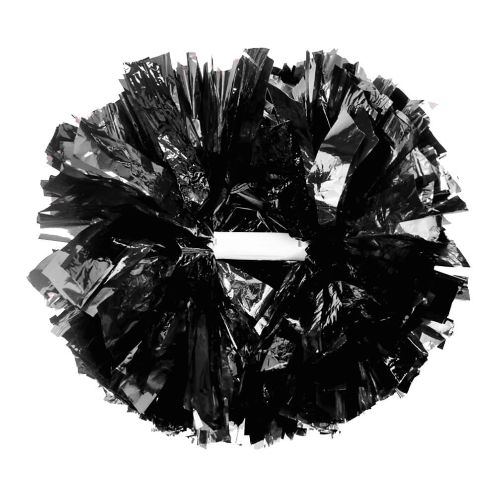 Lovecheer 2Pcs Pom Poms Cheerleading Black Metallic Cheer Pom Poms With Baton Handle For Sports Team Spirit Party Cheering