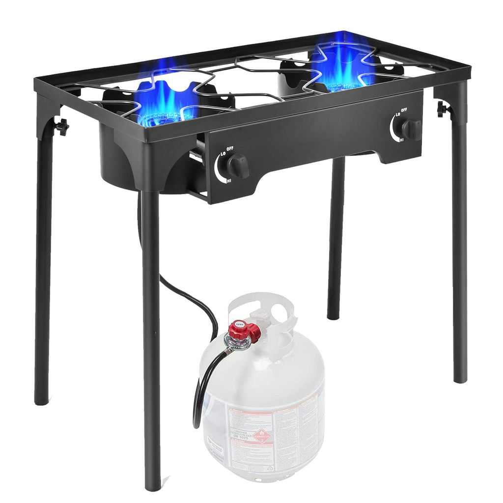 Goplus Outdoor Camping Stove, Dual Burner Propane Gas Cooker W/Detachable Legs & 0-20 Psi Regulator & Csa Approval For Camp Pait