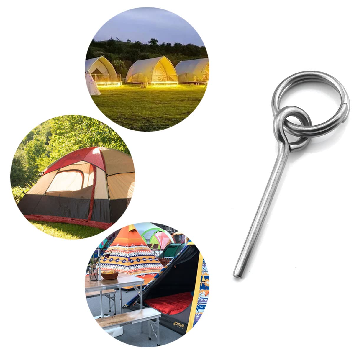 Dghaop 4Pcs Tent Pin & Ring Replacement Stainless Steel Tent Pole Connectors For Outdoor Camping Hiking Travel