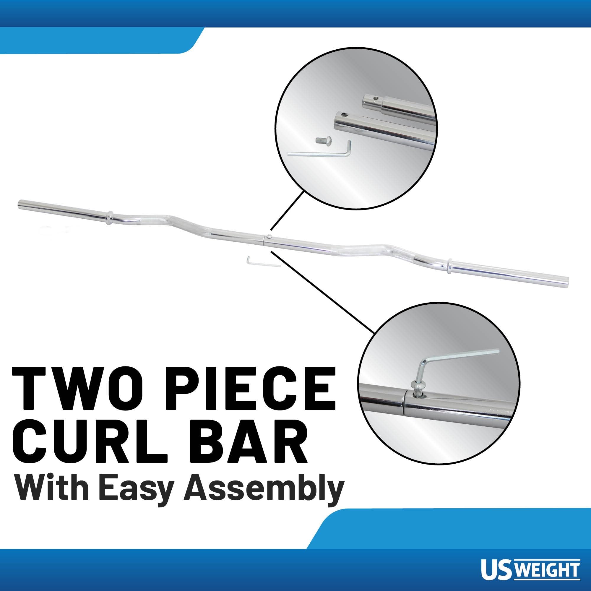 US Weight 60lb Curl Bar Weight Set with Spring Clips - Adjustable Workout Set for Home Gym - Ideal Exercise Equipment for Full-B