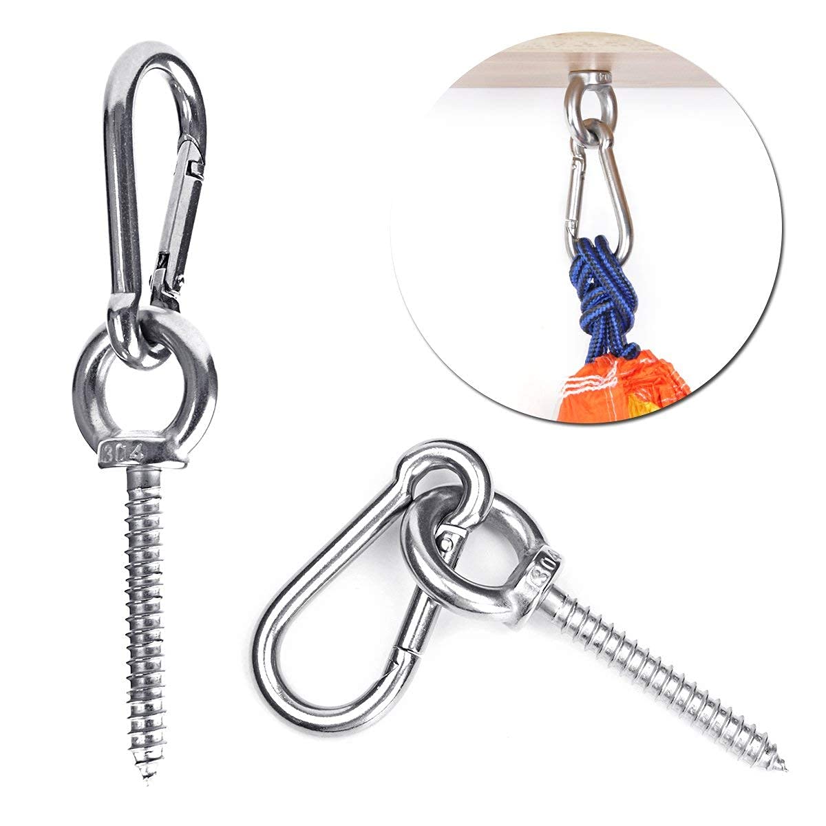 Hammock Hanging Kit, Load Capacity 1400 Lb, Stainless Steel Hammock Hook Carabiner Set For Yoga Hammock Swing Chair Indoor Outdo