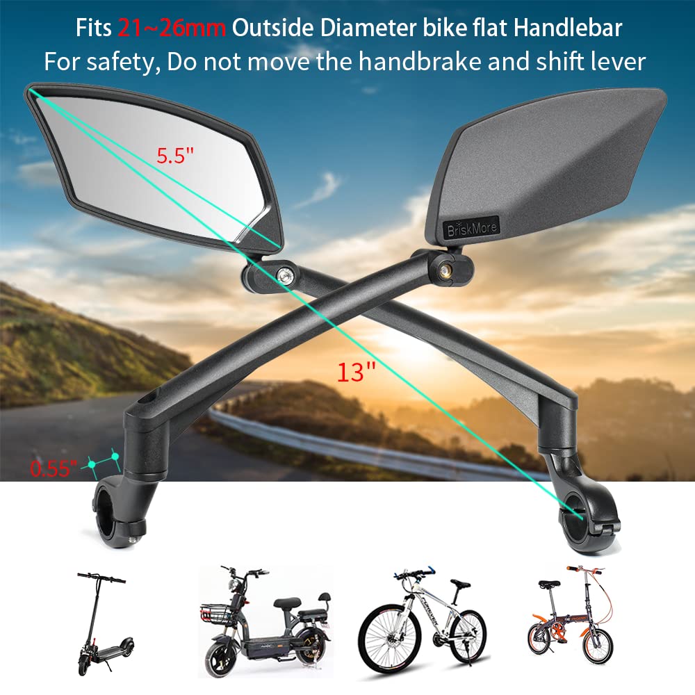 Briskmore Handlebar Bike Mirror, Scratch Resistant Glass Lens, Ajustable And Rotatable Safe Rearview Bicycle Mirror For Left Sid