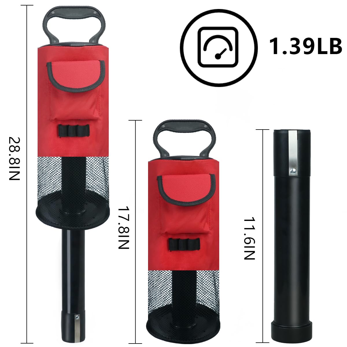 How True Golf Ball Retriever, Portable Shag Bag Golf Ball Pick Up With Removable Plastic Tube, Pocket Shagger Storage, Red