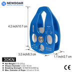 Newdoar 30Kn Ce Certified Large Rescue Pulley Single Sheave With Swing Plate For Outdoor Mountaineering Rock Climbing Rescue(Blu