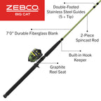 Zebco Big Cat Spincast Reel And Fishing Rod Combo, 7-Foot 2-Piece Fishing Pole, Dial-Adjustable Magnum Drag, Pre-Spooled With 25