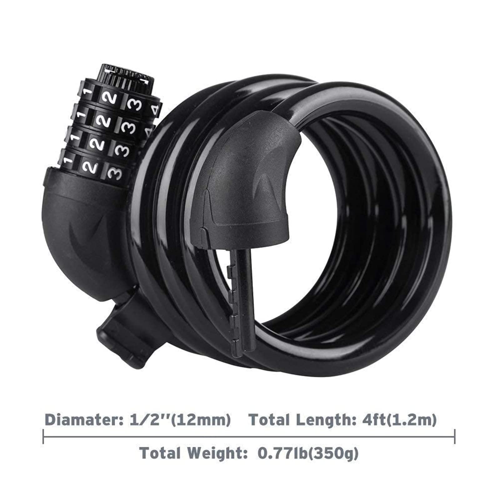 Titanker Bike Cable Lock, Bike Locks Cable 4 Feet Coiled Secure Resettable Combination Bike Lock With Mounting Bracket 1/2 Inch