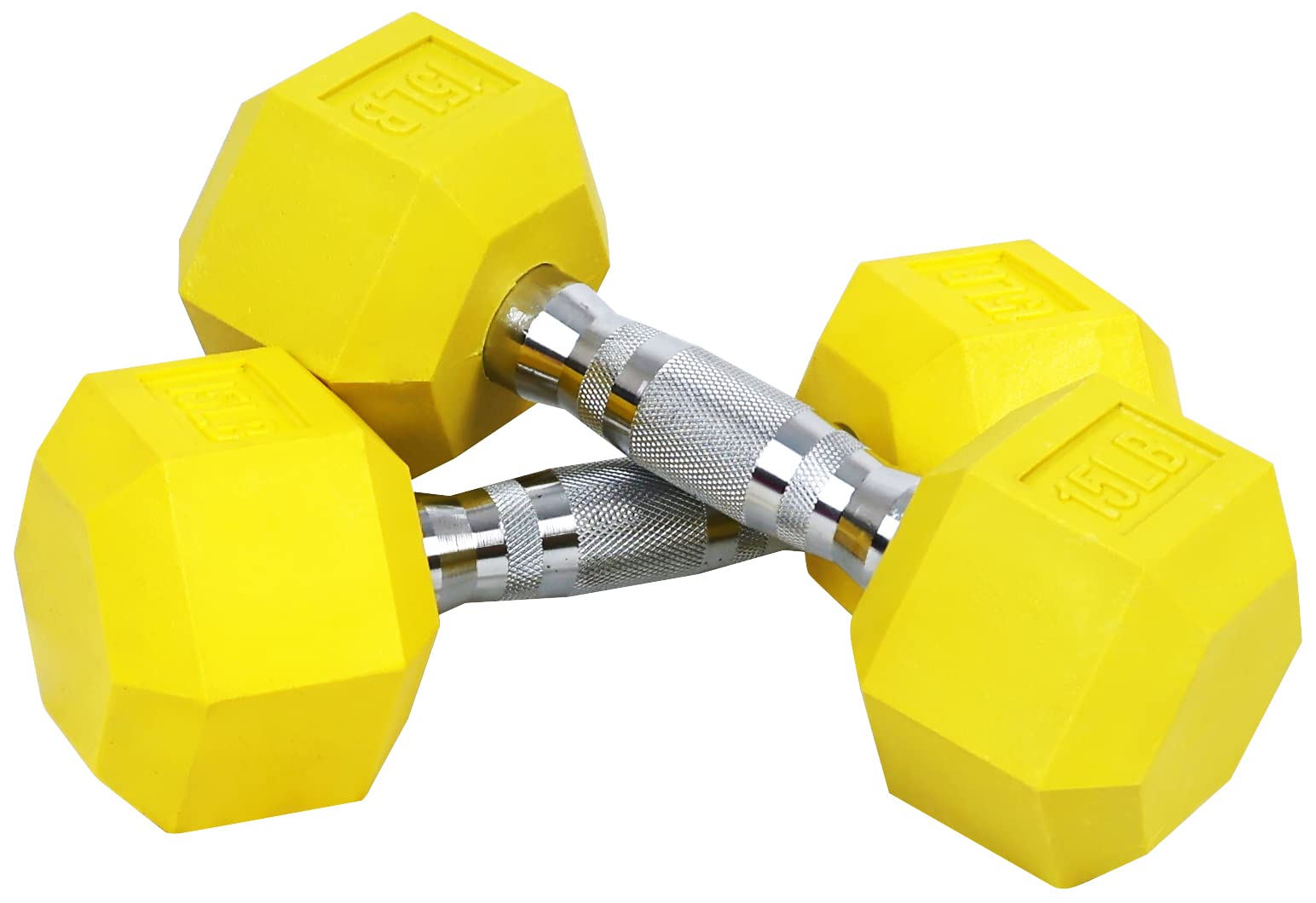 Signature Fitness Colored Rubber Encased Hex Dumbbell, 15Lb Pair