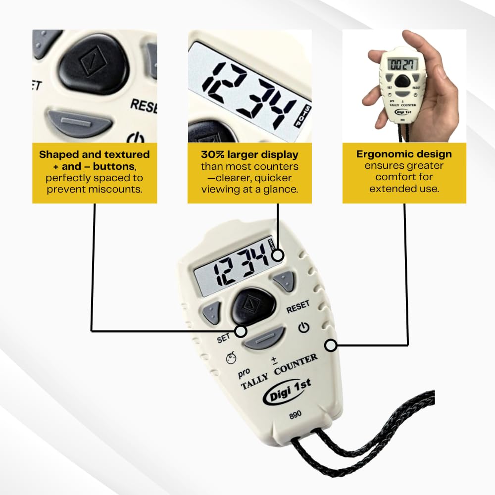 Digi 1St Tc-890 Digital Tally Counter, Electronic Up Down Clicker Counter, Add/Subtract People Counter, Handheld Pitch Counter F
