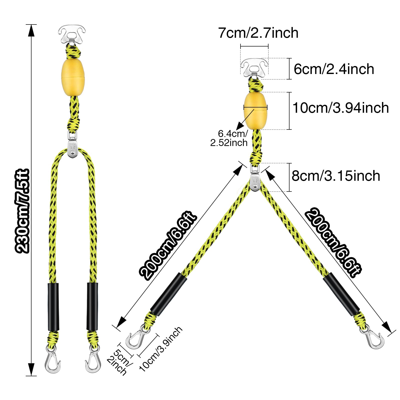 Boat Tow Harness For Tubing, Heavy-Duty 13Ft Self Centering Tow Rope Up To 4 Riders With Float Ball, Stainless Steel Hooks And P