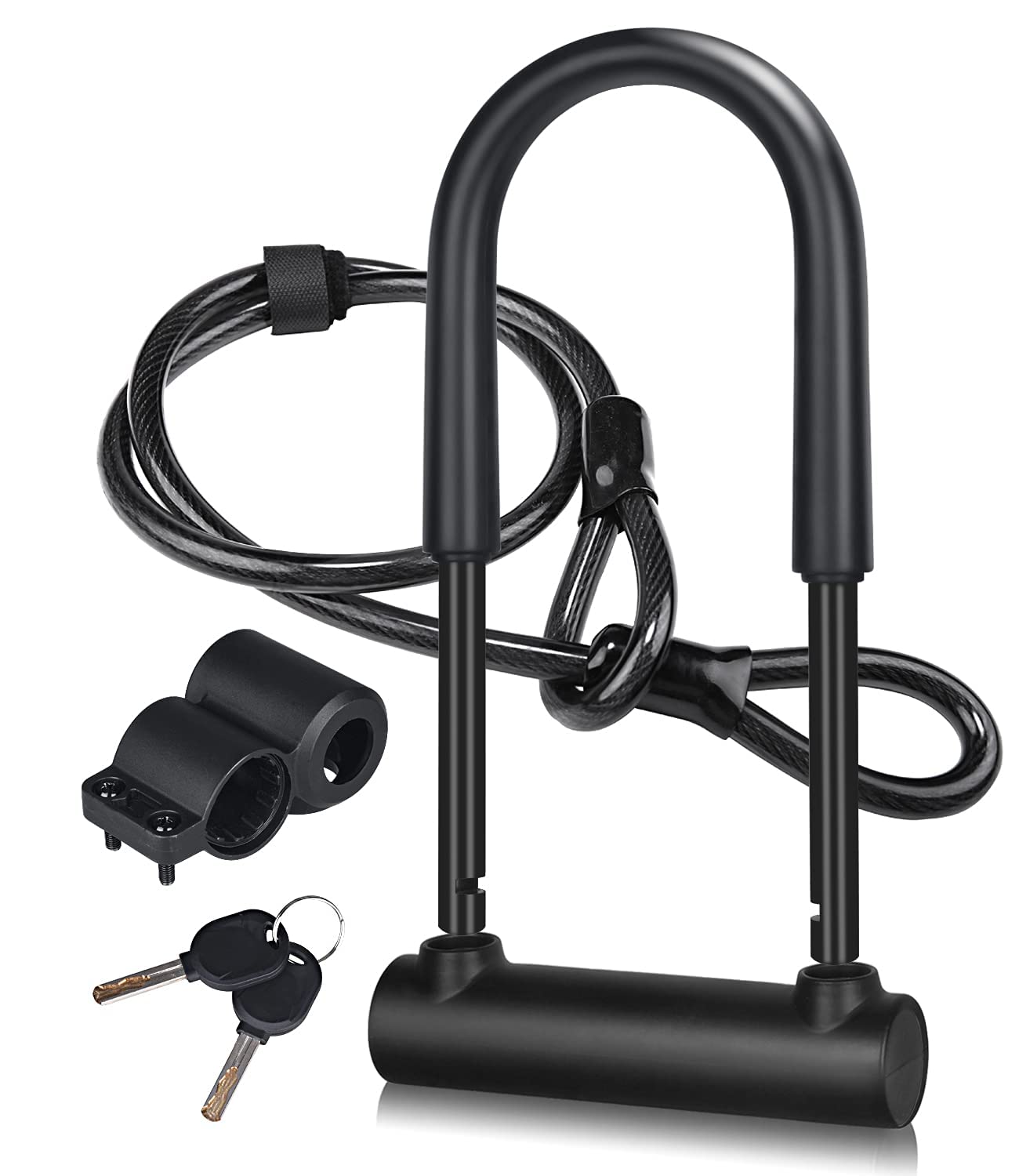 Dinoka Large Bike U Lock Combination With Keys,16Mm U Lock For Bicycle With 4Ft Flex Bike Cable And Mounting Bracket,U Bolt Bike