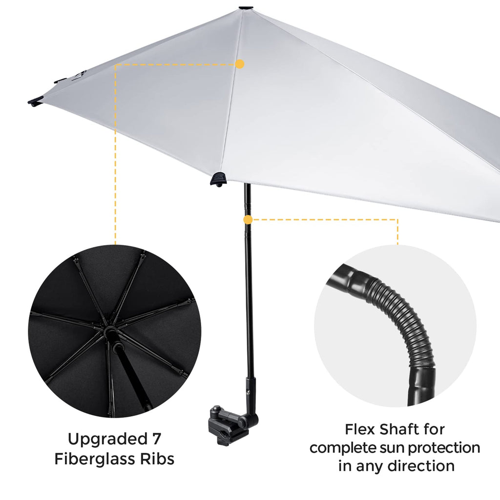 G4Free Upf 50+ Adjustable Beach Umbrella Xl With Universal Clamp For Chair, Golf Bags, Stroller, Wheelchair, Bleacher, Patio(Bla