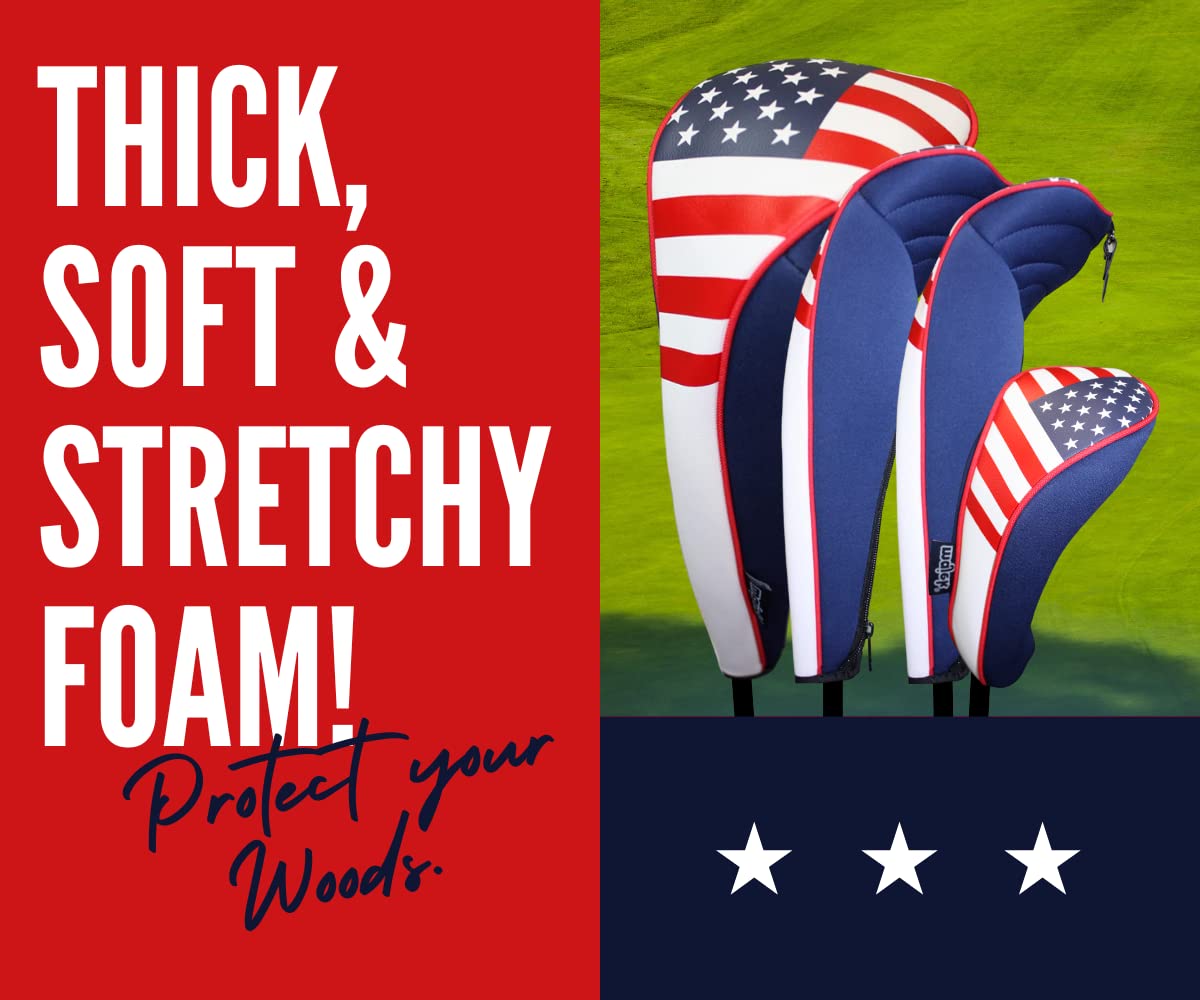 Usa Patriot Golf Zipper Head Covers 1 3 5 H Driver Hybrid Fairway Headcovers