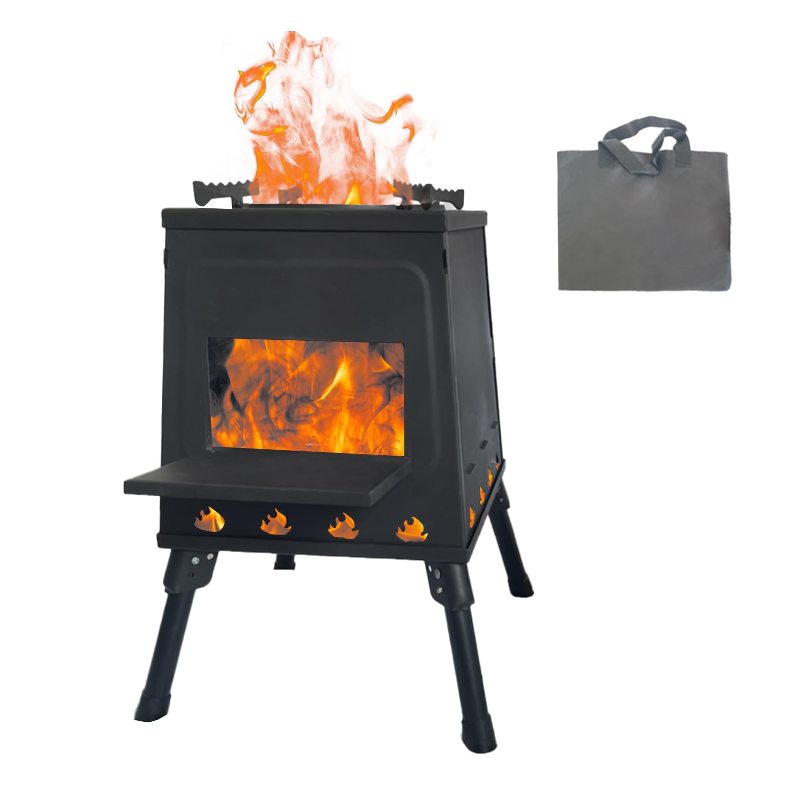 Upgraded Small Camp Wood Stove With Carrying Case, 13.8Inch Black Woodstove Portable Camping Stove, Durable Iron Wood Burning St