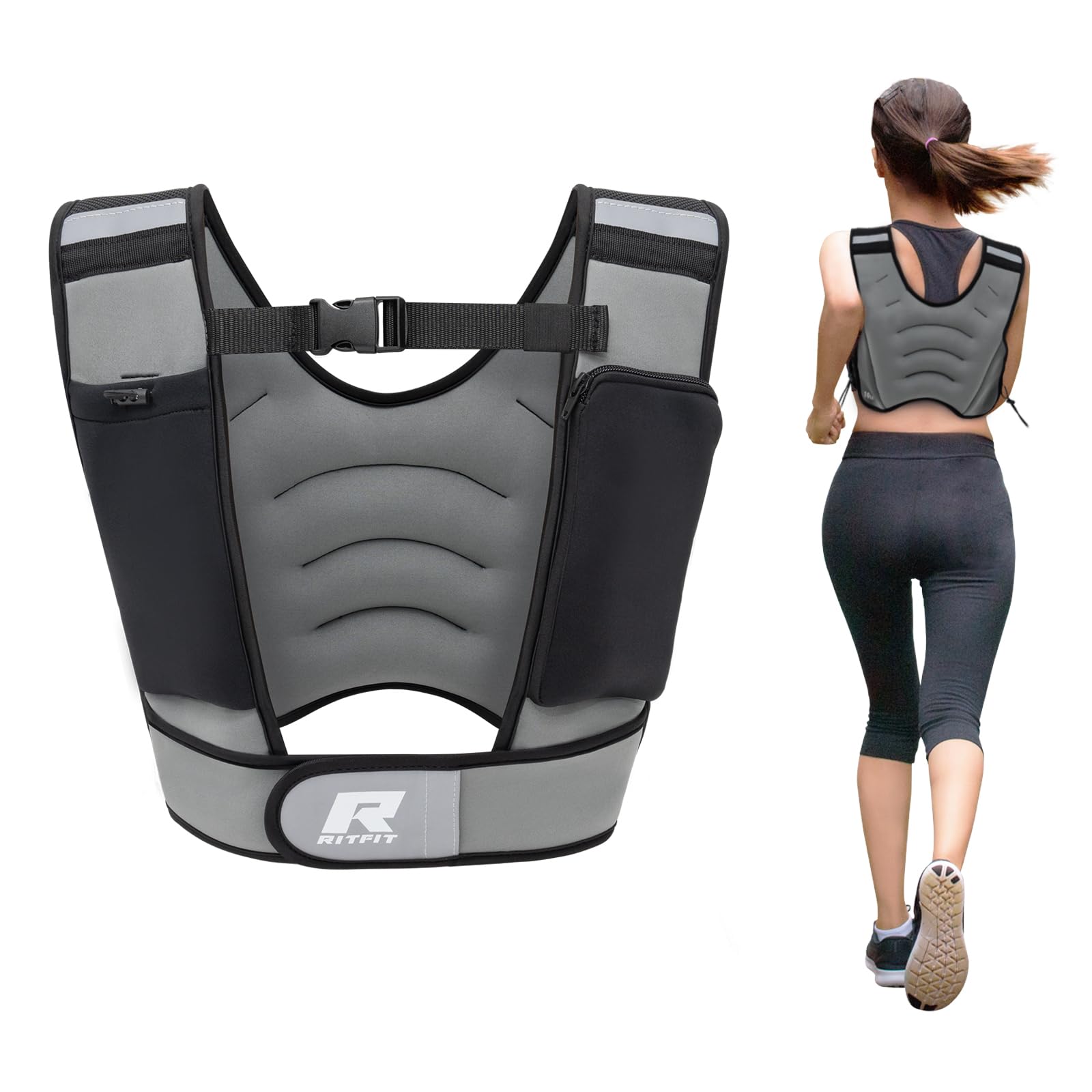 RitFit Weighted Vest, 4lb/8lb/10lb/12lb/15lb/20lb Weight Vest with Reflective Stripes, Weight Vest Adjustable for Women and Men 