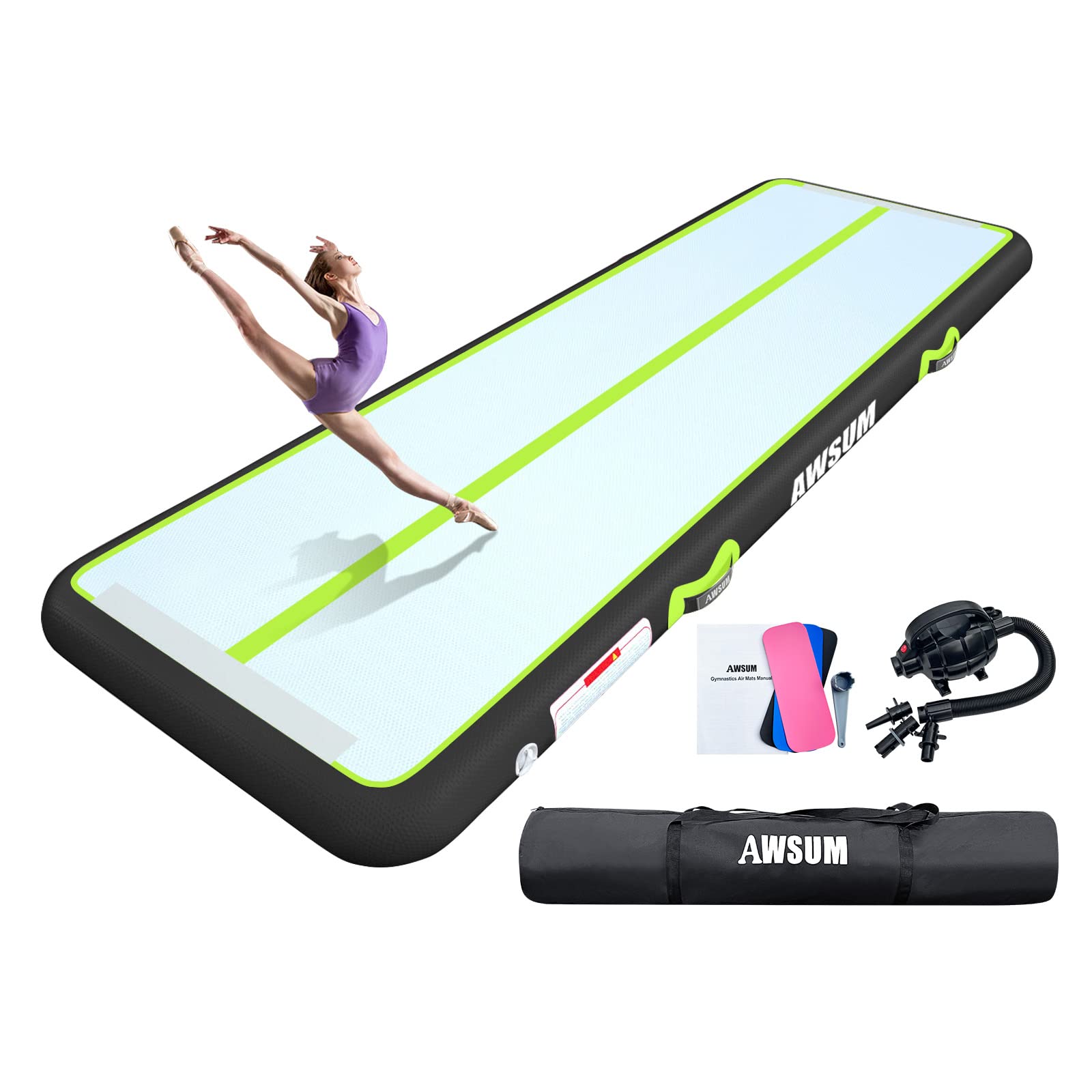 Awsum 10Ft/13Ft/16Ft/20Ft/23Ft Air Mat Tumbling Track 4/8 Inches Thick Inflatable Training Mat Gymnastics Mat With Electric Pump