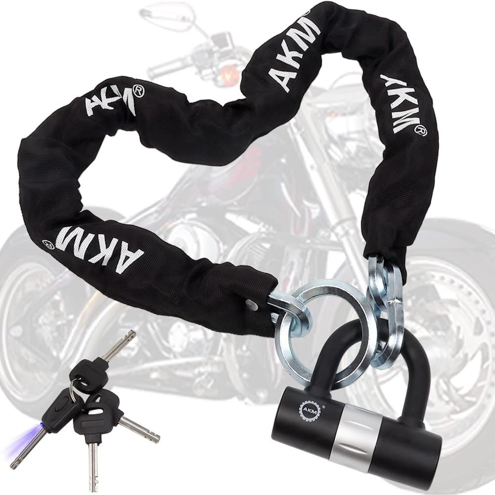 AKM Bike Lock Chain Lock 120cm/4ft Heavy Duty Durable 12mm Thick Anti-Theft Bicycle Chain Lock with 4Keys Security 16mm U Lock D