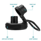 Vmini Spout Lid, Compatible With Hydro Flask Wide Mouth Sports Water Bottle, 5 Different Color Rubber Rings, Big Handle, Easy To