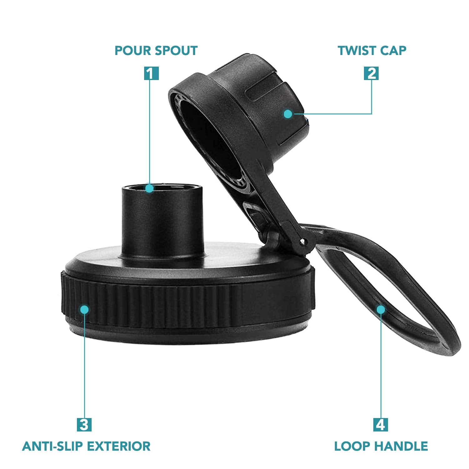 Vmini Spout Lid, Compatible With Hydro Flask Wide Mouth Sports Water Bottle, 5 Different Color Rubber Rings, Big Handle, Easy To