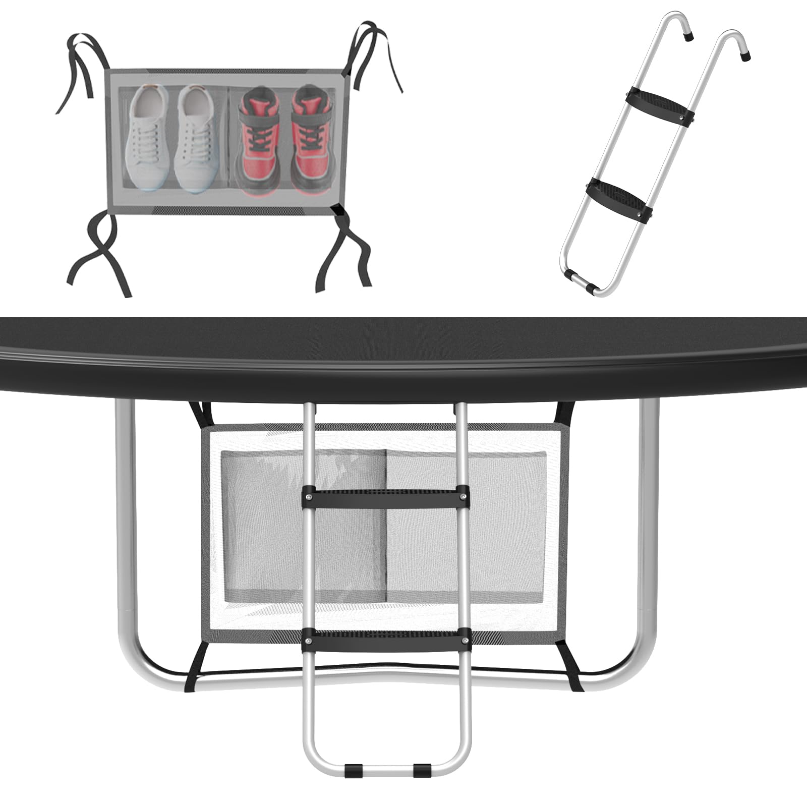 Gardenature Trampoline Ladder 2 Steps Wide Step Climbing Ladder Silver Trampoline Replacement Accessories Parts For Kids Childre