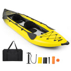 Gymax Inflatable Kayak, 12.5Ft 507Lbs Tandem Kayak With 2 Aluminum Paddles, 2 Padded Seats, 2 Fins, Hand Pump, Carry Bag & Repai