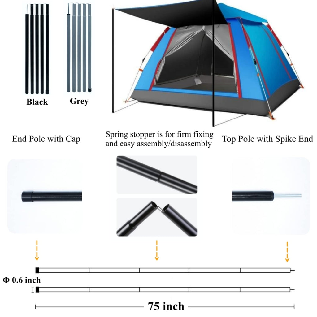 Batdiyow Adjustable Tent Poles Steel Rods For Tarp Canopy Camping Replacement Set Of 2 (Black)