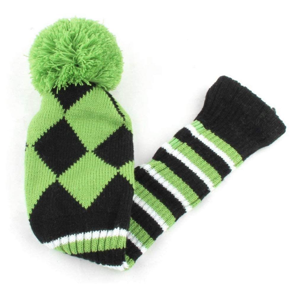 Gooaction 3Pcs Knitted Golf Head Covers 1-3-5 For Driver And Fairway Woods With Long Neck Sock Vintage Argyle Black And Dark Gre